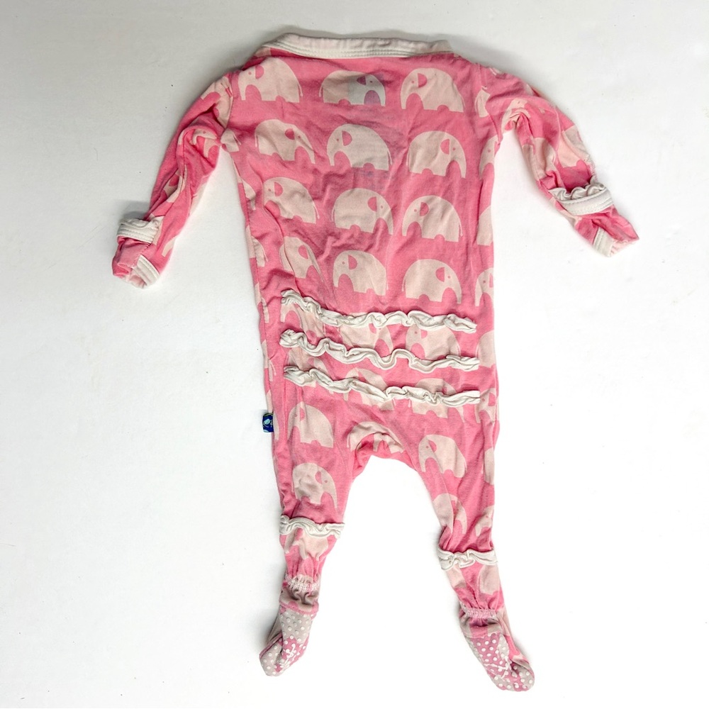 5/$25 Kickee Pants Pink Elephant Print Bamboo Sleeper Footie One Piece Ruffle - Picture 4 of 5